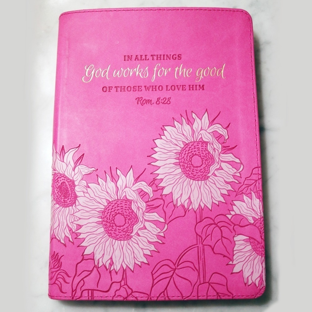 Women’s Fuchsia Pink Blank Prompted Journal Diary God Works For The Good - Gift